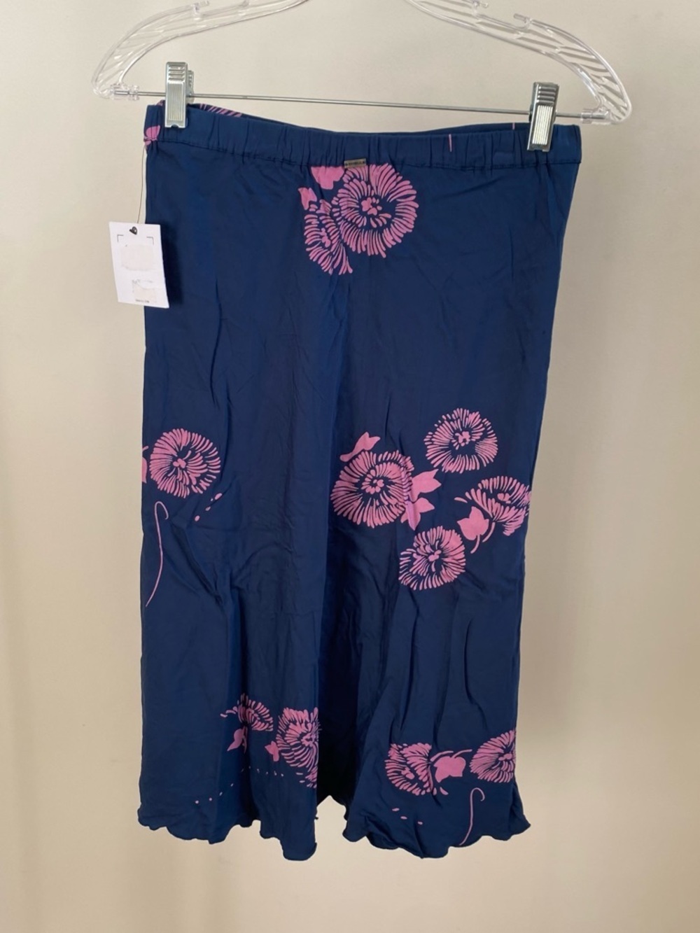 NWT O'Neill floral ruffle midi skirt navy/pink Sz M - Picture 4 of 8